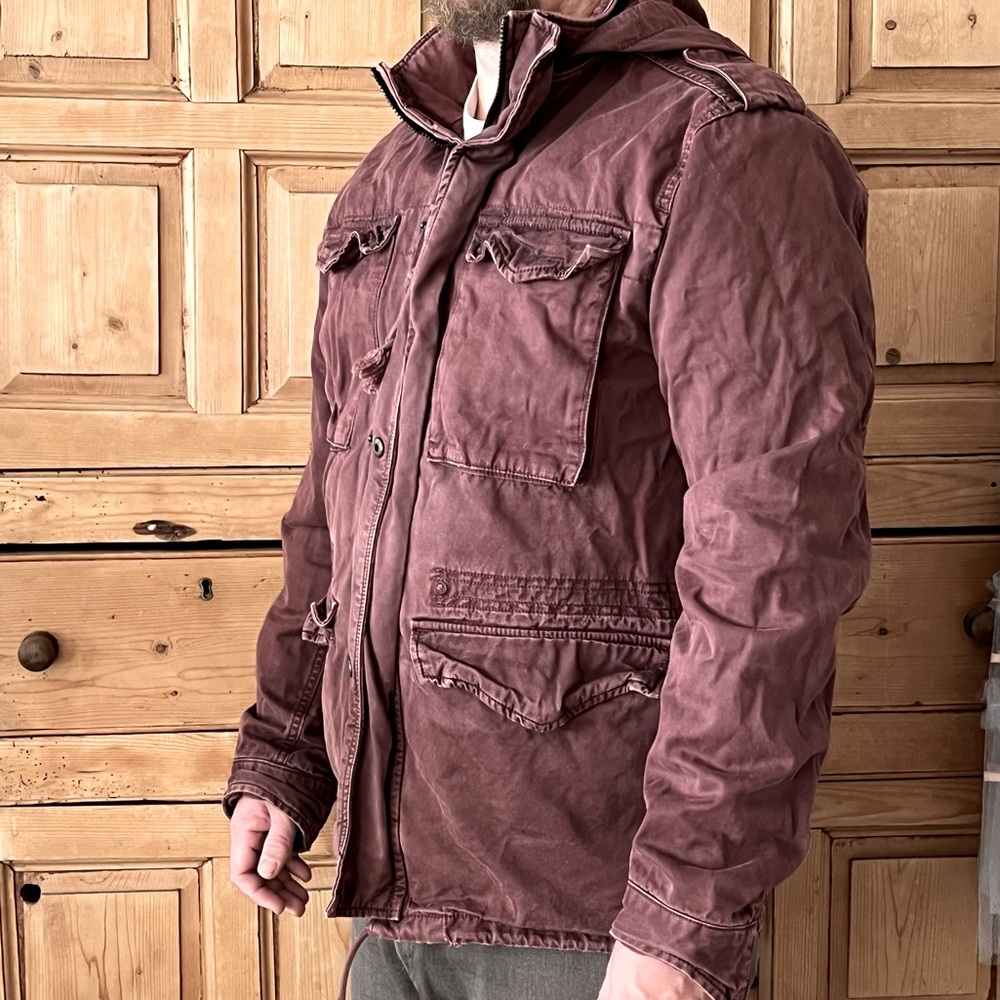 🔶 Lucky Brand mens coat, distressed burgundy, size M🔶